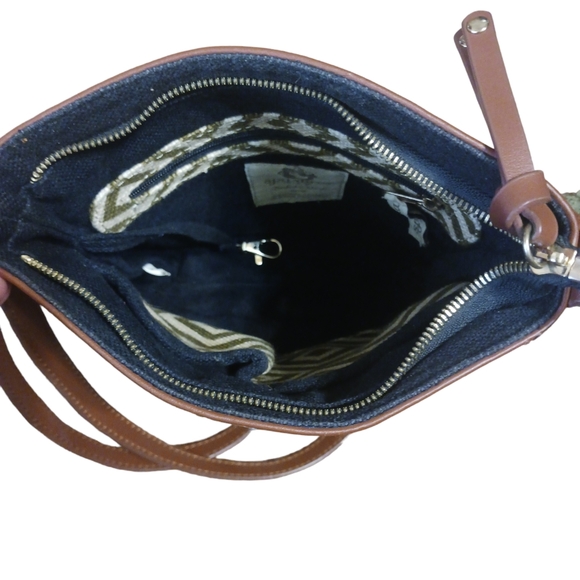 Spartina 449 Crossbody Bag Leather and Linen Shoulder Bag - Picture 7 of 12